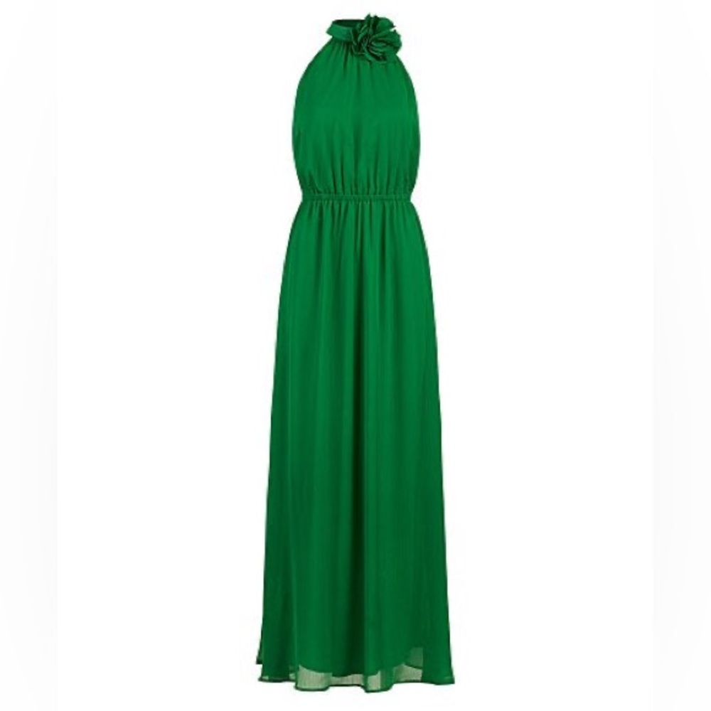 NY&Co Green Halter Maxi Dress w/ Elastic Waist and Removable Flower